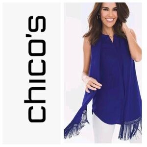 NWT CHICO’S Drama Fringe Trim Shirt In Mysterious Blue Size: L (Chico’s …